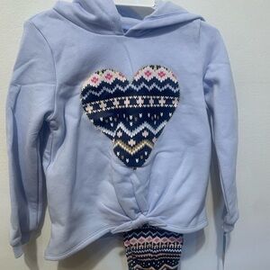 Carter's Little Girls Light Blue Hoodie and Legging Set with Heart Knit Pattern